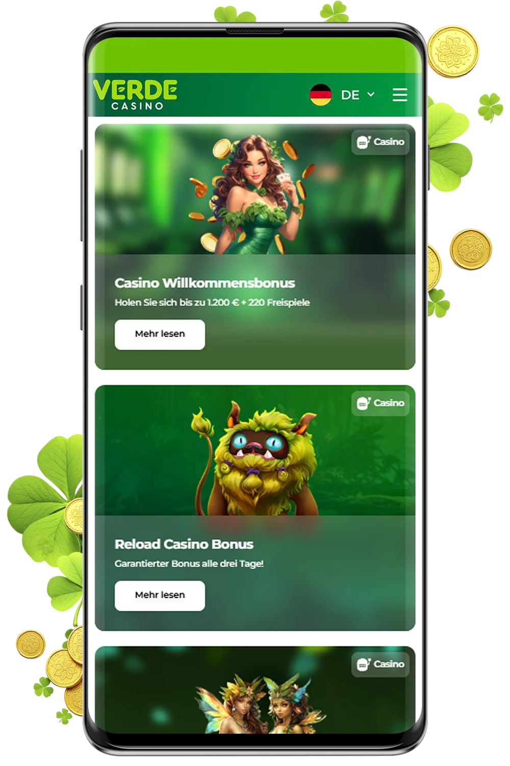 Screenshot von der offiziellen website Verde Casino